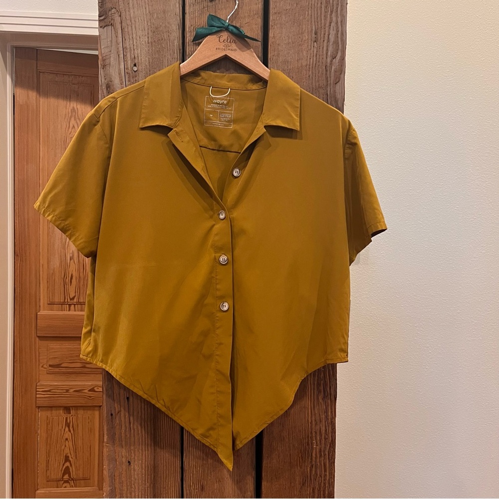 Wayre Tie Front Button Up Crop- bronze